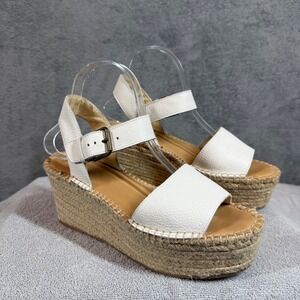 SOLUDOS Minorca Wedge Espadrille Sandals  8.5 White Leather Ankle Strap